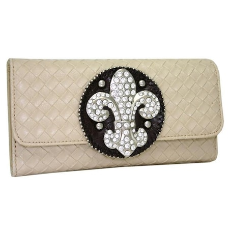 Gold Rush Gold Rush W123-BG Women Wooven Rhinestone Fleur De Lis Wallet - Beige W123-BG